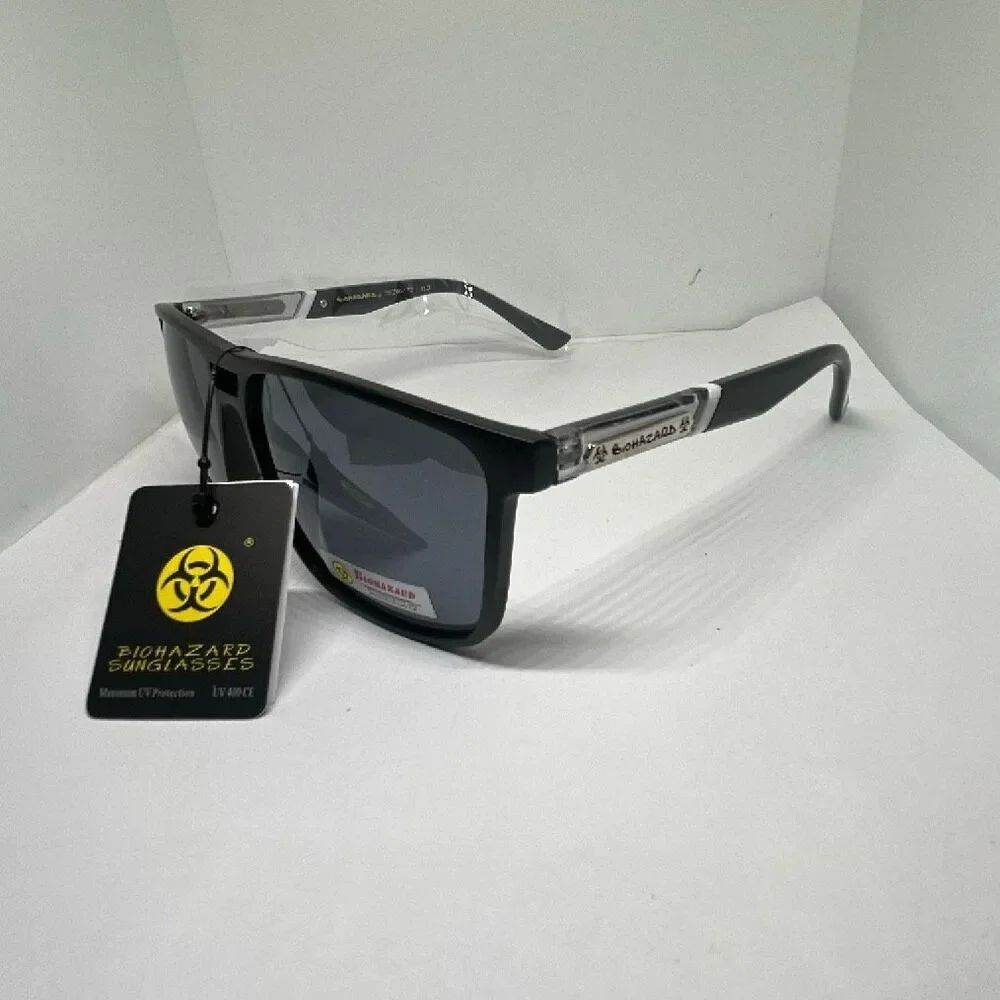 Black Biohazard UV400 Square Sunglasses – Maximum UV Protection – NWT